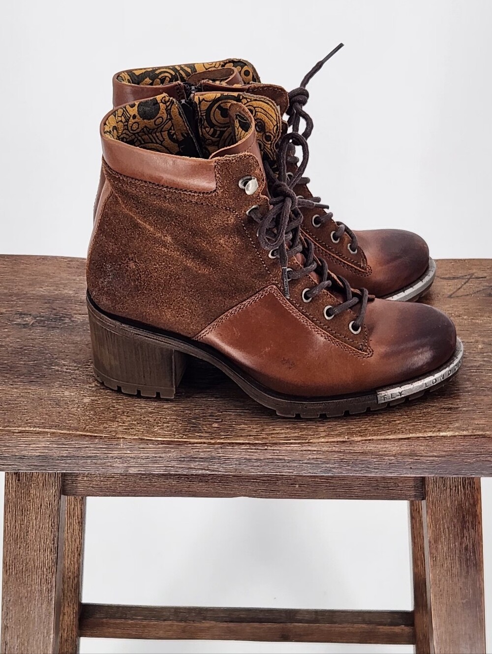 Fly London Leal Brown Lace Up Combat Boots Suede Size 9.5